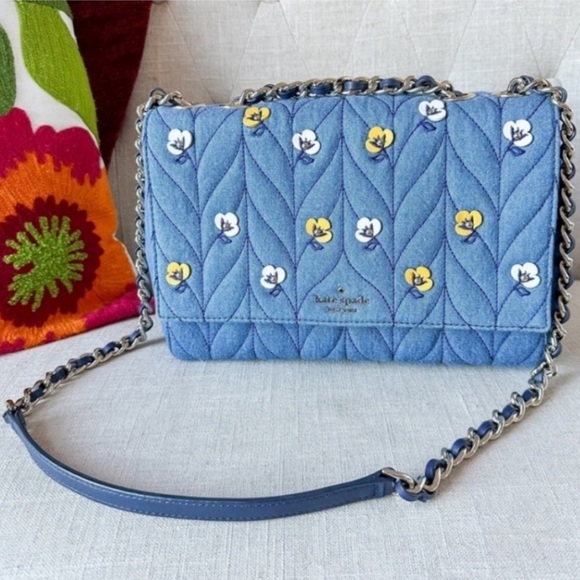 EUC Kate Spade New York Briar Lane Quilted Denim Applique Emelyn Handbag Purse - Picture 2 of 8